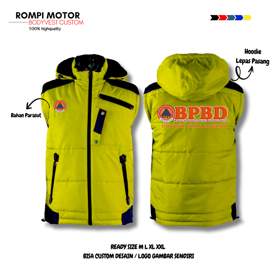 Rompi Motor BODYVEST CUSTOM BPBD Hoodie Zipper Windbreaker