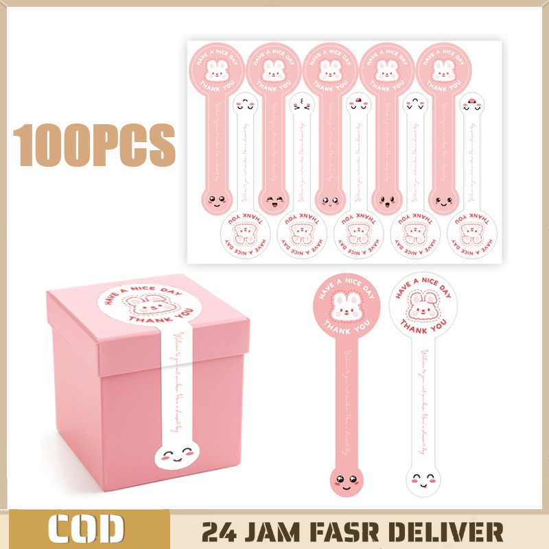 

Isi 100pcs Stiker Segel Label Sticker Segel Kado & Kemasan Stiker Label Panjang Stiker Thank You Diy （Thank You Have A Nice Day）