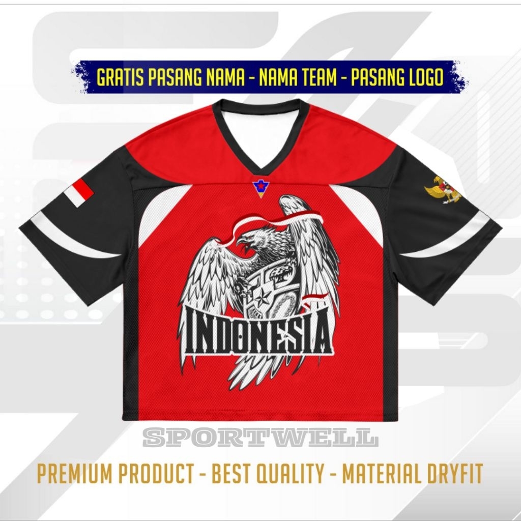 Jersey Boxy Hut RI Rugby Merah Garuda Full Printing Premium Jersey Indonesia Hut RI ke 80 Jersey Gar