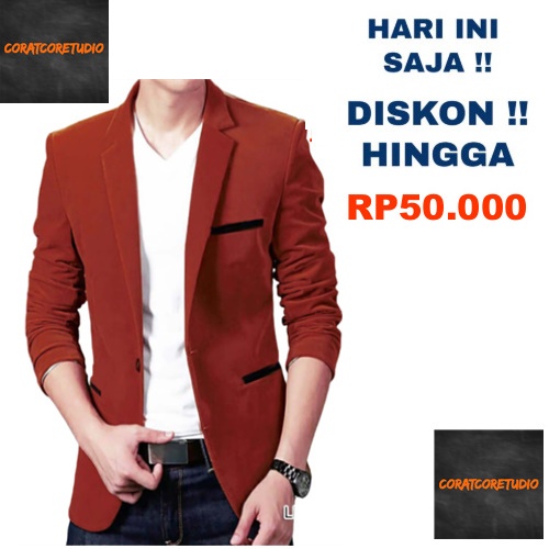 READY STOCK REALPIC CORATCORETUDIO GrayWolf Jas Cowok Blazer Pria MERAH BATA MAROON HATI TUA GELAP L