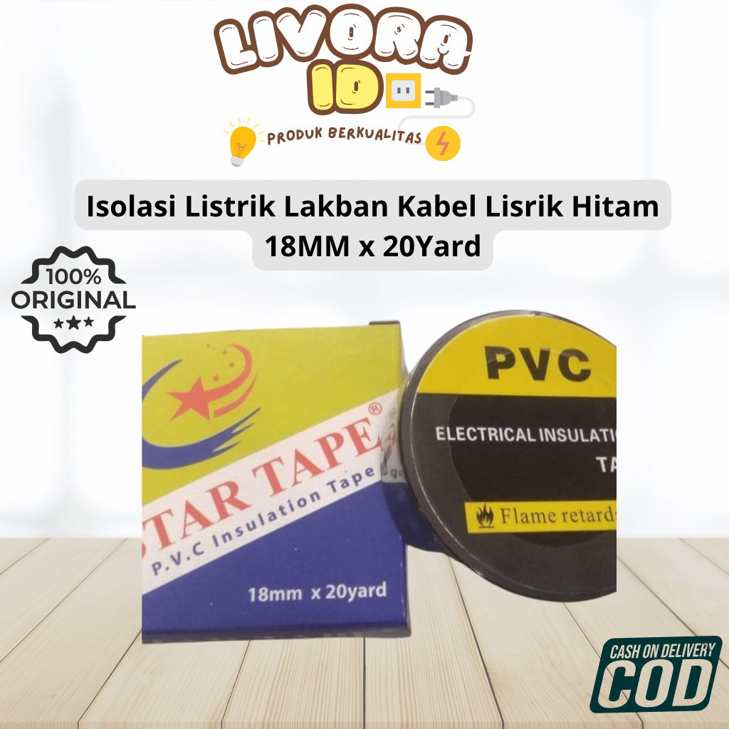 

Isolasi Listrik Lakban Kabel Lisrik Hitam 18MM x 20Yard Tahan Panas masking tape - Isolasi Listrik