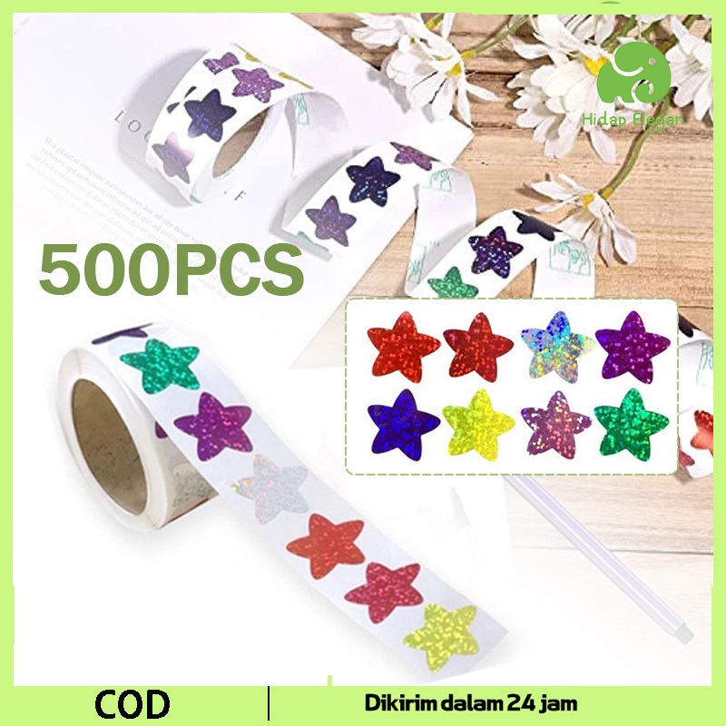 

1 Roll/ 500 Pcs Stiker Label Glitter Deco Diy Sticker Label Holo Sticker Label Holo Stiker Kamar Stiker Dinding Kamar Bintang