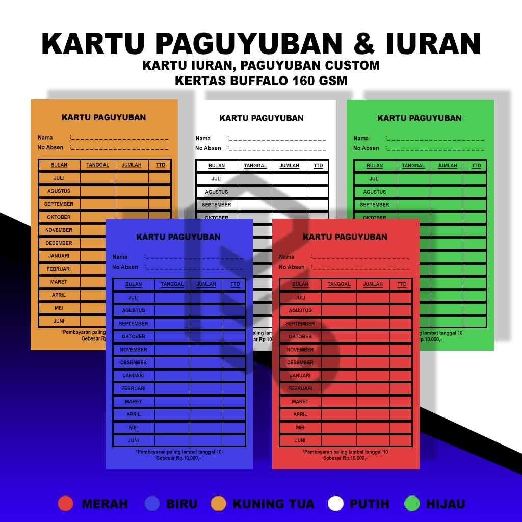 

kartu iuran custom free desain | kartu SPP | kartu iuran warga ukuran 1/3