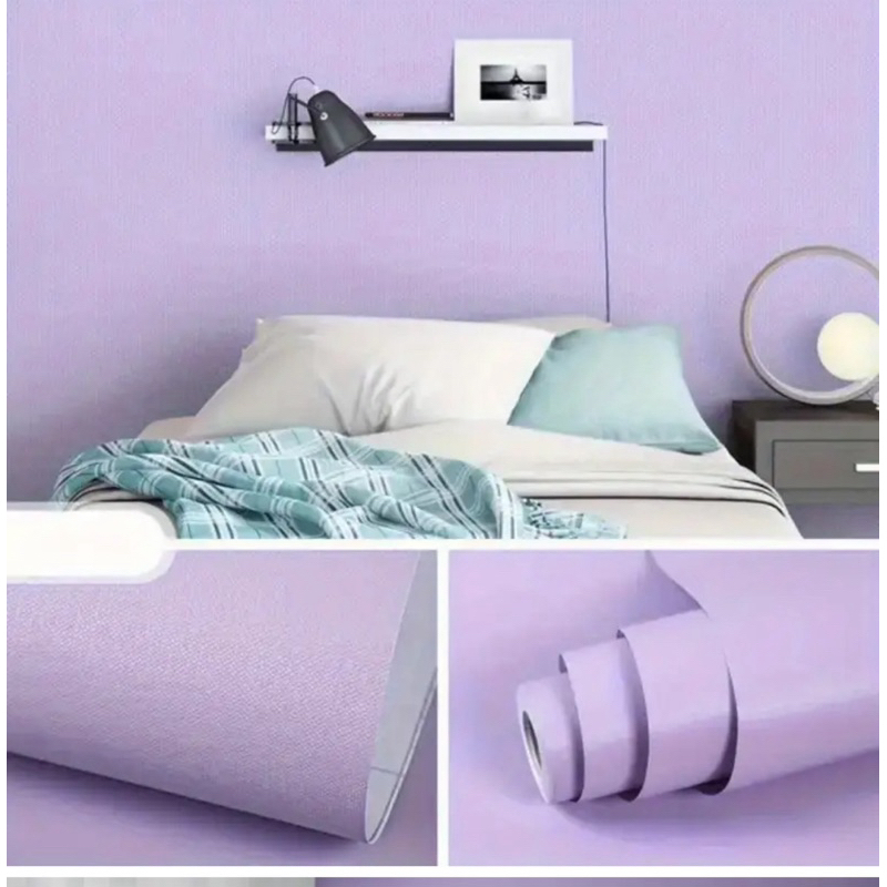WALLPAPER TERMURAH STICKER DINDING POLOS UNGU MUDA MODEREN ELEGAN