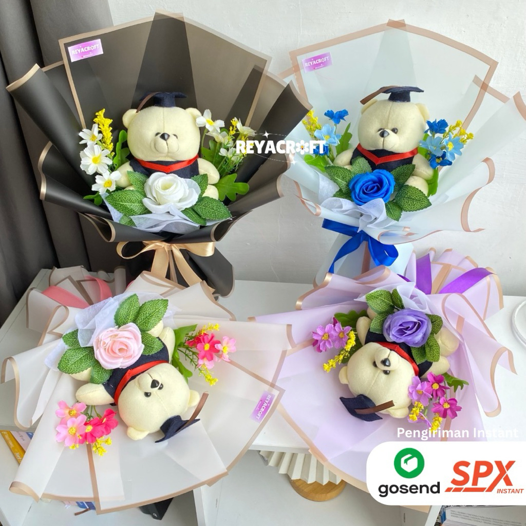 REYACRAFT Buket bunga wisuda | Buket wisuda boneka bunga | Boneka Bear | Graduation Bouquet | Buket 