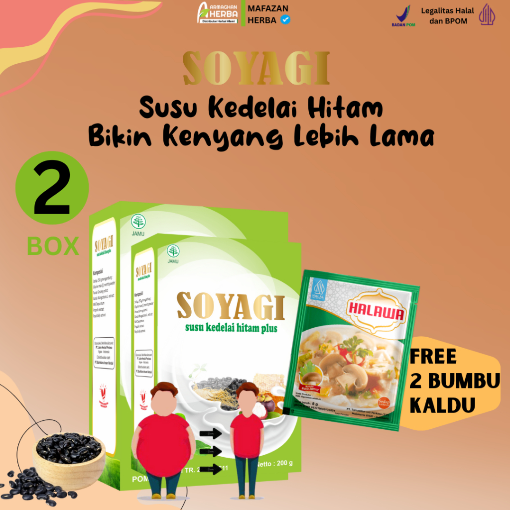 

(COD + GARANSI) (Beli 2 GRATIS BUMBU MASAK) SOYAGI Susu Diet Kedelai Hitam Plus partner GOMILK 200 gr