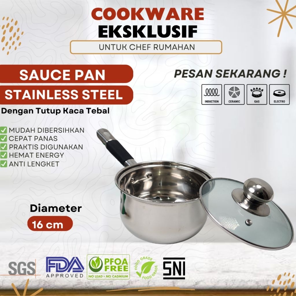 16 cm Sauce pan stainless steel/Covered sauce pot