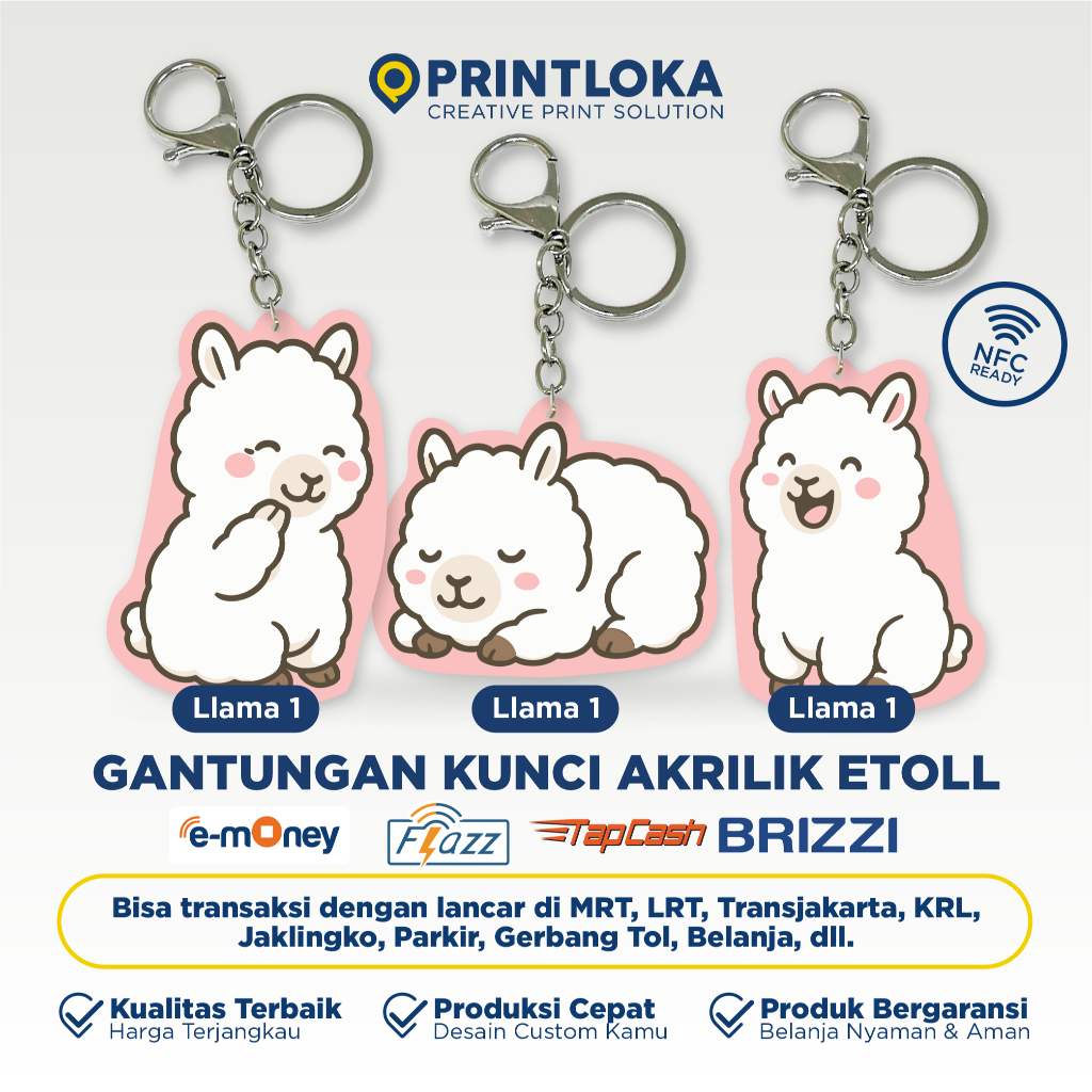 All Ride Charm Llama Etoll Emoney Flazz Tapcash Brizzi Keychain Gantungan Kunci Charm Ganci Echarm T