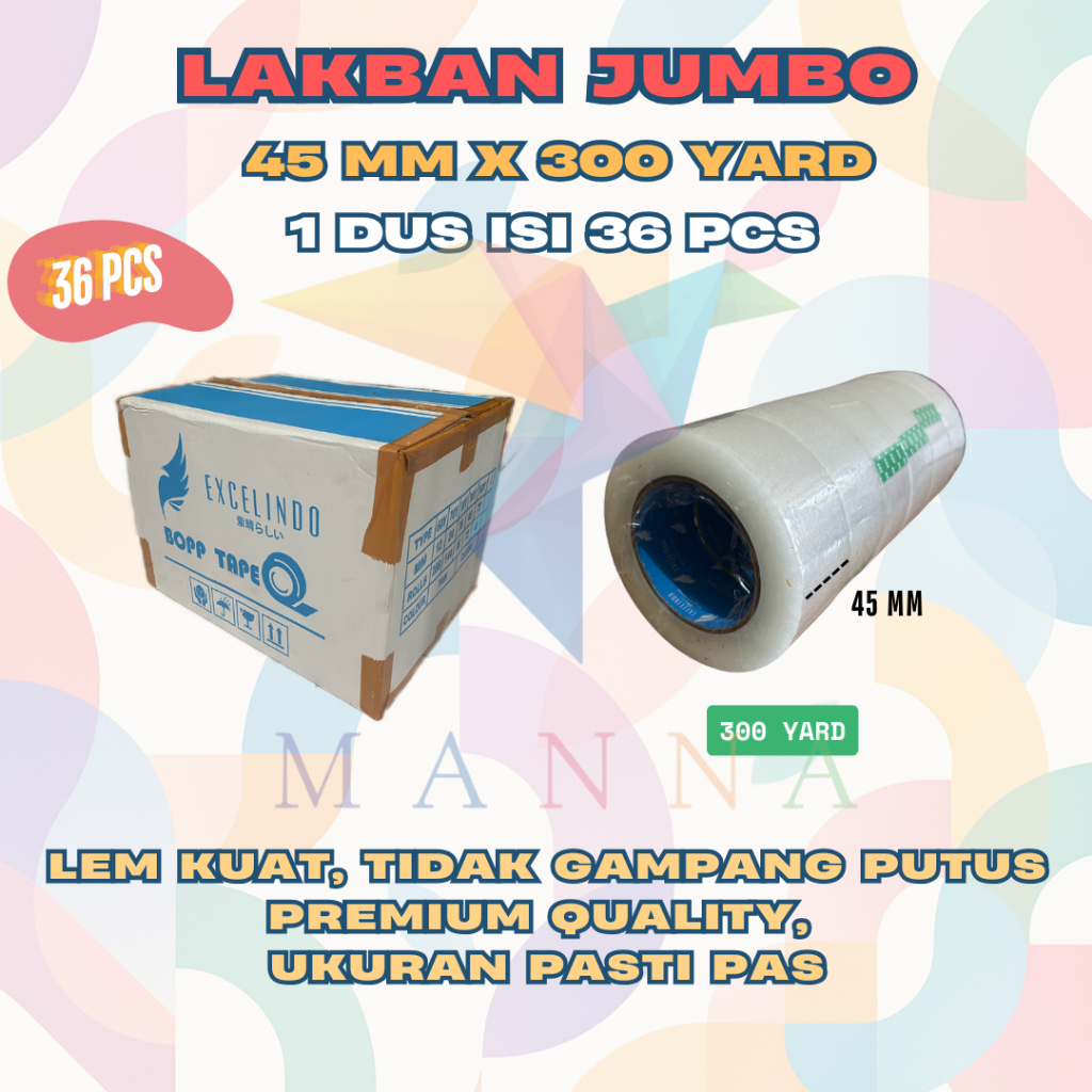 

(Dapat 36 pcs) MANNA Lakban Jumbo BENING COKLAT 45mm x 300 yard REAL PREMIUM QUALITY