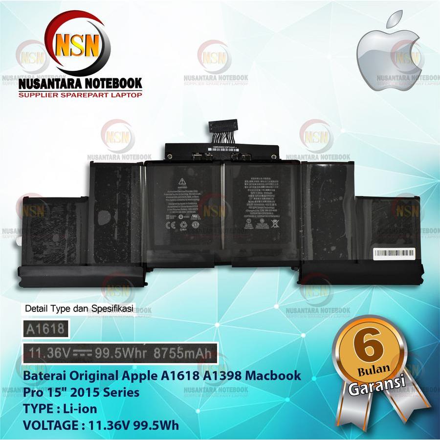 Baterai Apple A1618 A1398 Mac Pro 15" 2015 Series 11.36V 99Wh