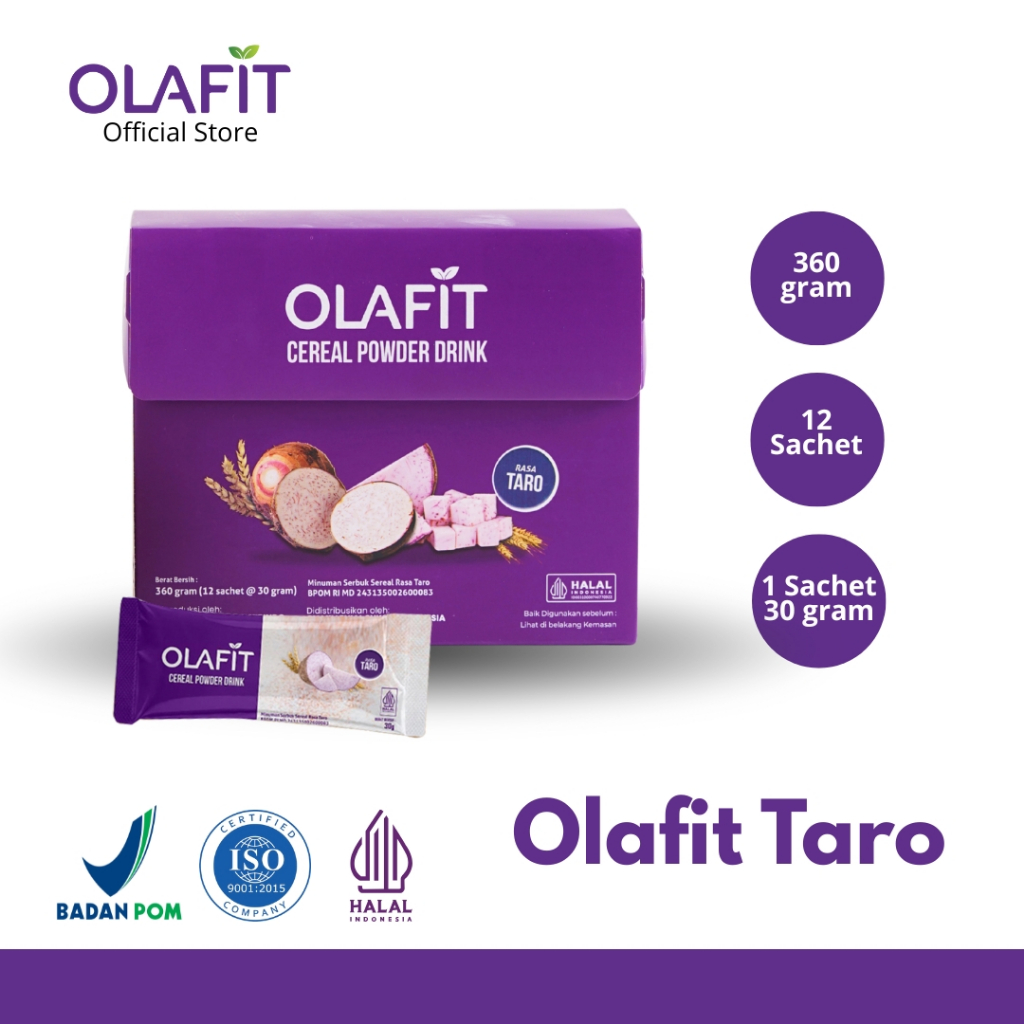 

OLAFIT 1 BOX Meal Replacement Multigrain Cereal Powder Drink Rasa Taro 1 Box Isi 16 Pcs Makanan Minuman Diet Sereal Sehat GOFIT GROUP