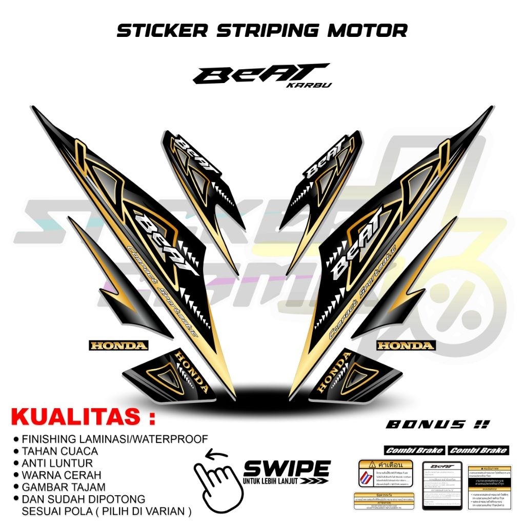 STRIPING BEAT KARBU MOTIF GRAFIS HITAM STIKER MOTOR STICKER VARIASI MODIFIKASI PNP