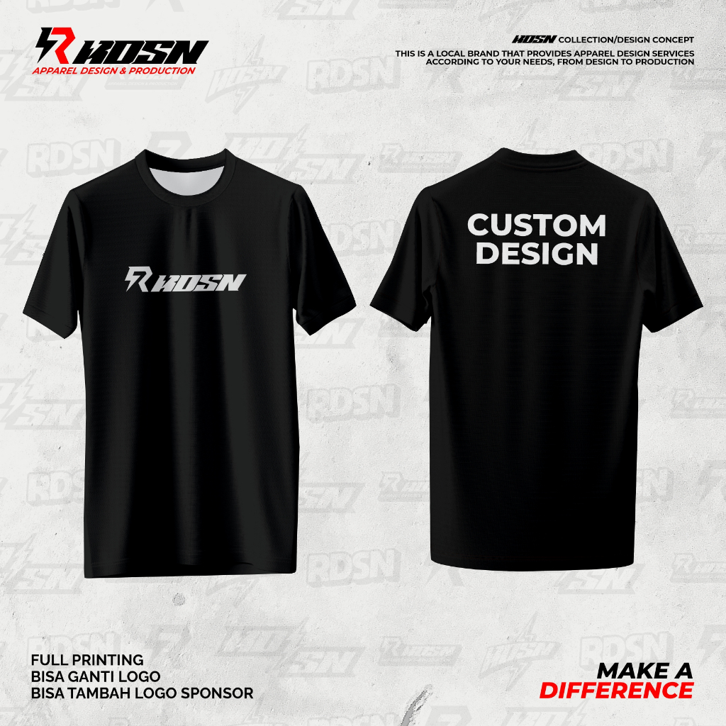RDSN Jersey Hitam Custom Design Olahraga Running Pria Wanita Unisex