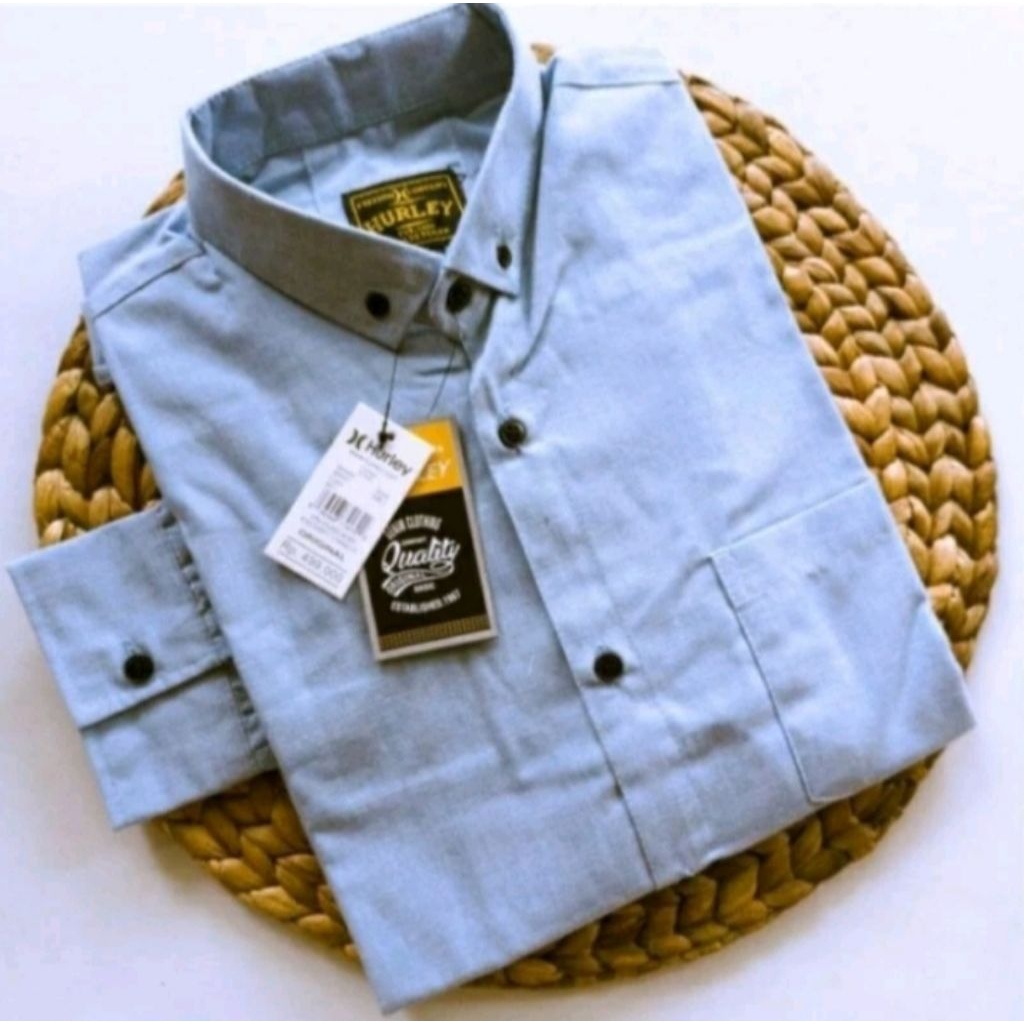 kemeja pria polos lengan panjang dewasa harley bahan katun