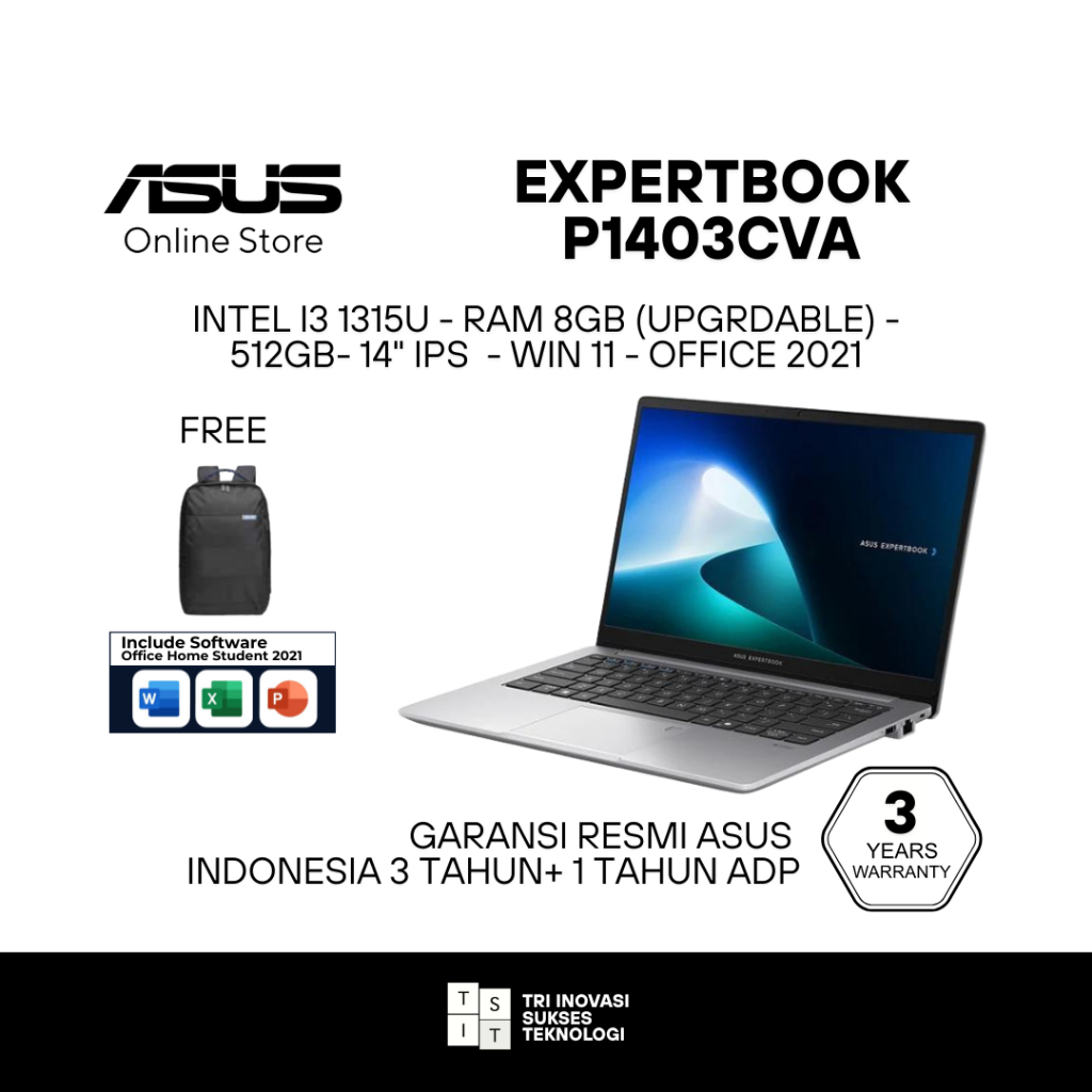 ASUS Expertbook P1403CVA Intel Core i3 1315U Ram 8GB SSD 512GB 14" Win 11 Office Garansi Resmi 3Y