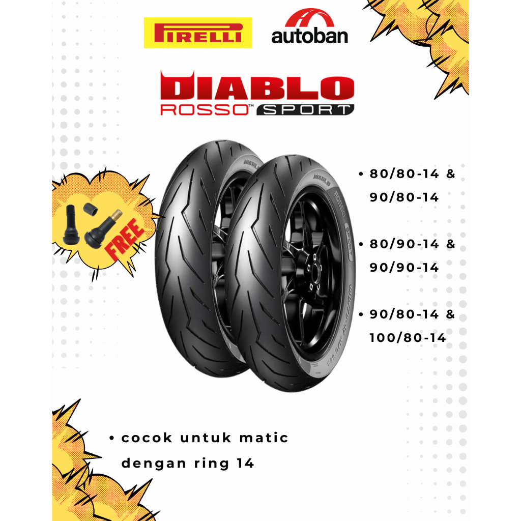 Paket Ban Motor Matic PIRELLI DIABLO ROSSO SPORT Ring 14 Beat, Vario, Mio, Dll