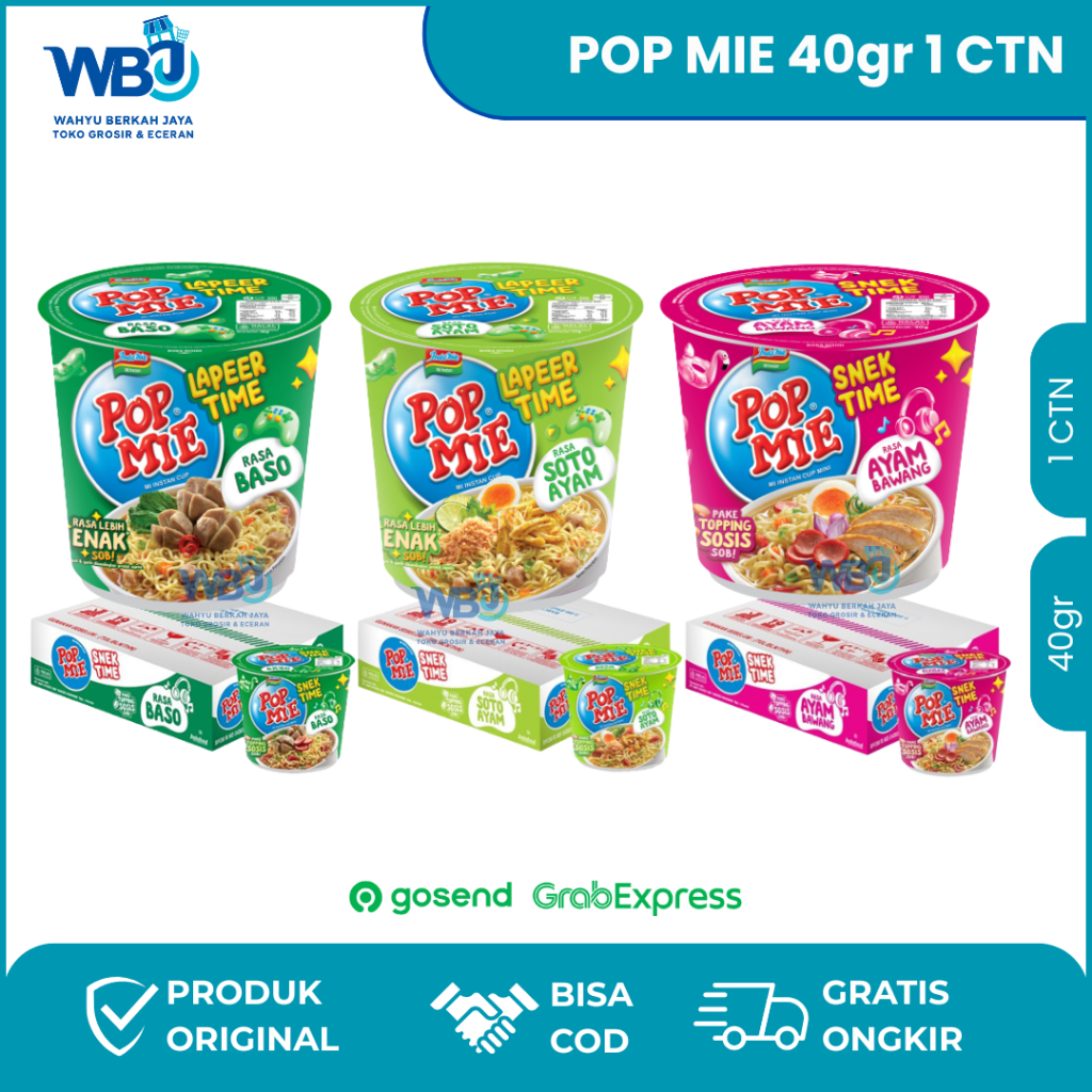 

Pop Mie Snek Time / Laper Time 40g 1 Karton 12 CUP – Rasa Ayam Bawang, Soto, Bakso | Grosir Ready