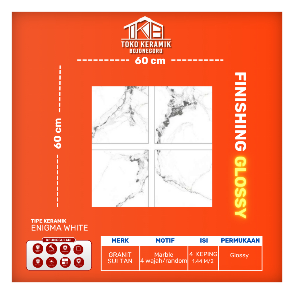 Granit Lantai Glasses Polish Motif Marble Marmer 60x60 cm granit Sultan Enigma White