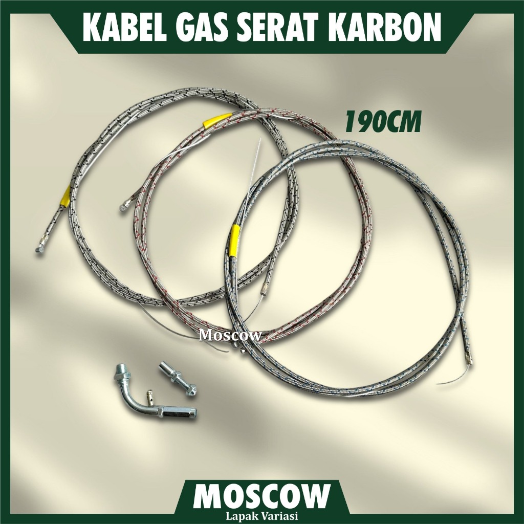 TALI KABEL GAS SERAT KARBON METIC BEBEK MOGE SPORT UKURAN PANJANG 190CM TALI GAS SERAT KARBON MORIN 