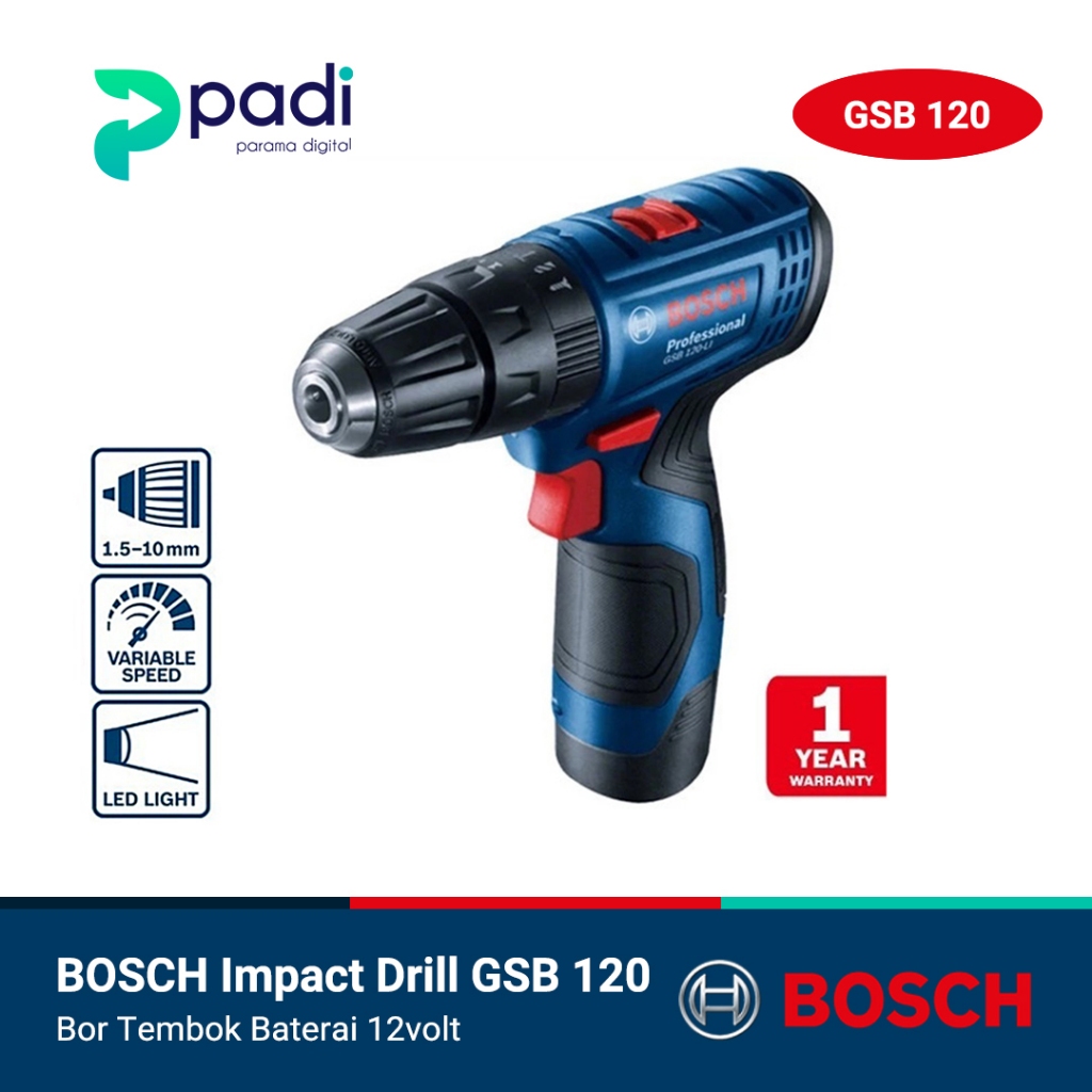 Bor Tanpa Kabel Bosch Impact Drill GSB 120 / Bor Tembok Baterai 12 Volt