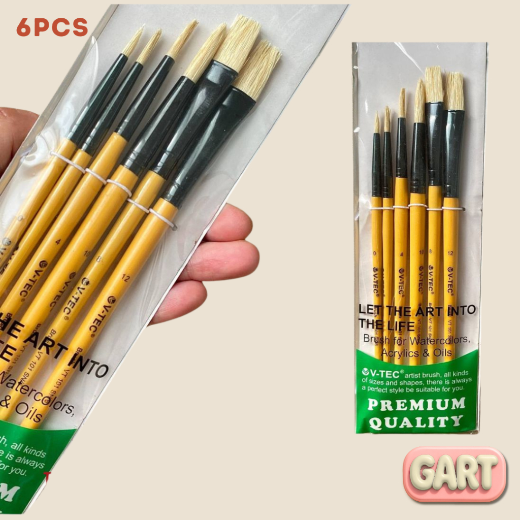 

KUAS LUKIS VT 101 ( V-Tec ) - Painting Acrylic Brush - Kuas Cat Lukis Nylon Halus 6pcs