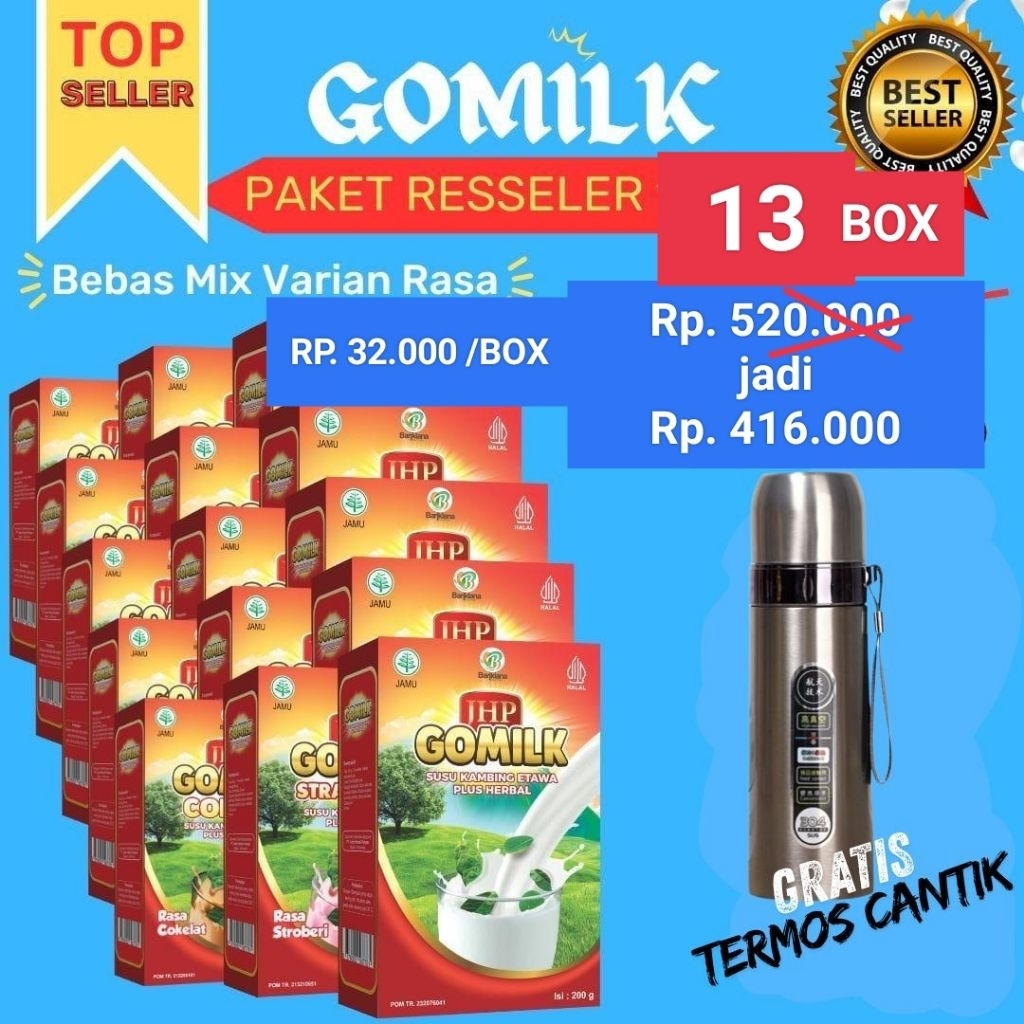 

(HADIAH T3RMOS CANTIK) PAKET 13 BOX GOMILK SUSU KAMBING ETAWA BARIKLANA