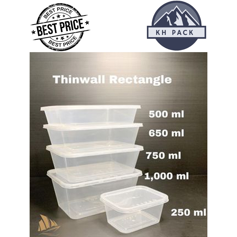 THINWALL RECTANGLE/PERSEGI PANJANG HIBA/KLIR 25PCS 200ML-1000ML