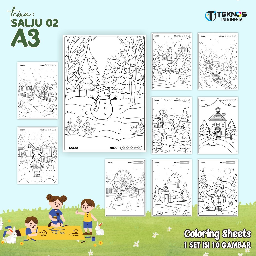 

KERTAS MEWARNAI ANAK - LEMBAR GAMBAR UKURAN A3 TEMA SALJU - COLORING SHEETS READY STOCK