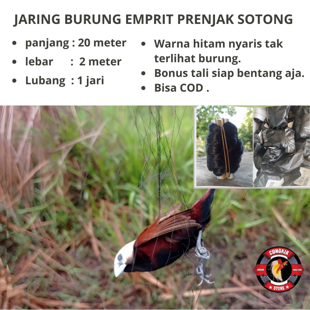 JARING BURUNG EMPRIT PIPIT  SIAP PAKAI PANJANG 20 METER LEBAR 2 METER LUBANG 1 JARI