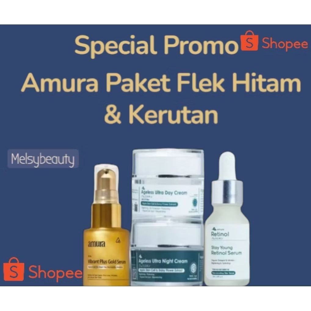 Amura Paket Hemat Anti Aging - Lawan Kerutan dan Flek Hitam Bandel (Gold,Retinol, Night Cream,Day Cr
