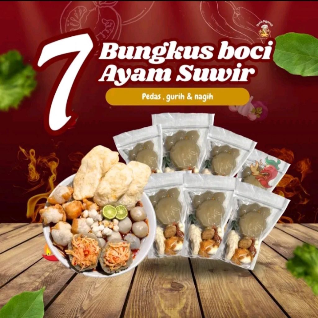 

paket usaha 7 bungkus baso Aci ayam suwir ukuran jumbo kemasan vakum bonus 1 bungkus