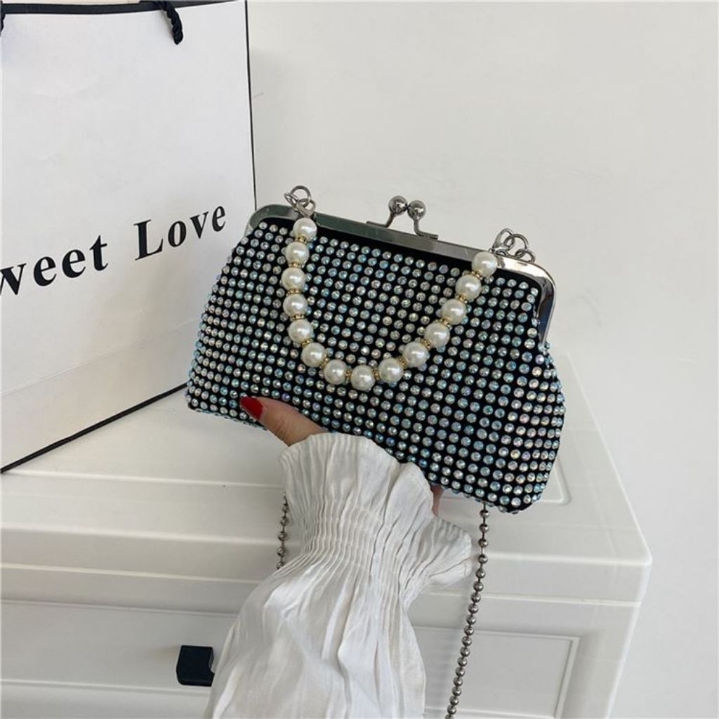 JT9096-rainbow Tas Selempang Mutiara Wanita Cantik Import