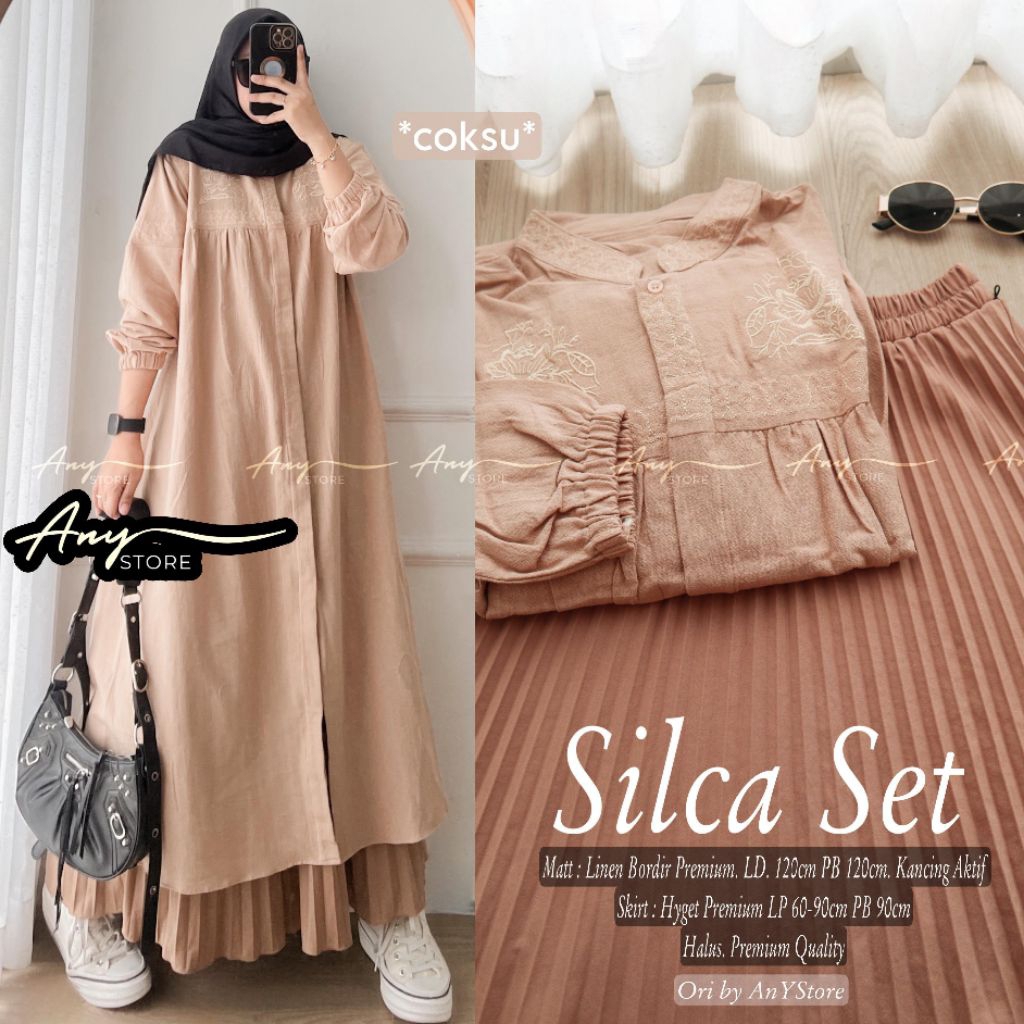 Silca Set setelan tunik dan rok by A.N.Y long tunic jumbo rok panjang plisket hyget premium long tun