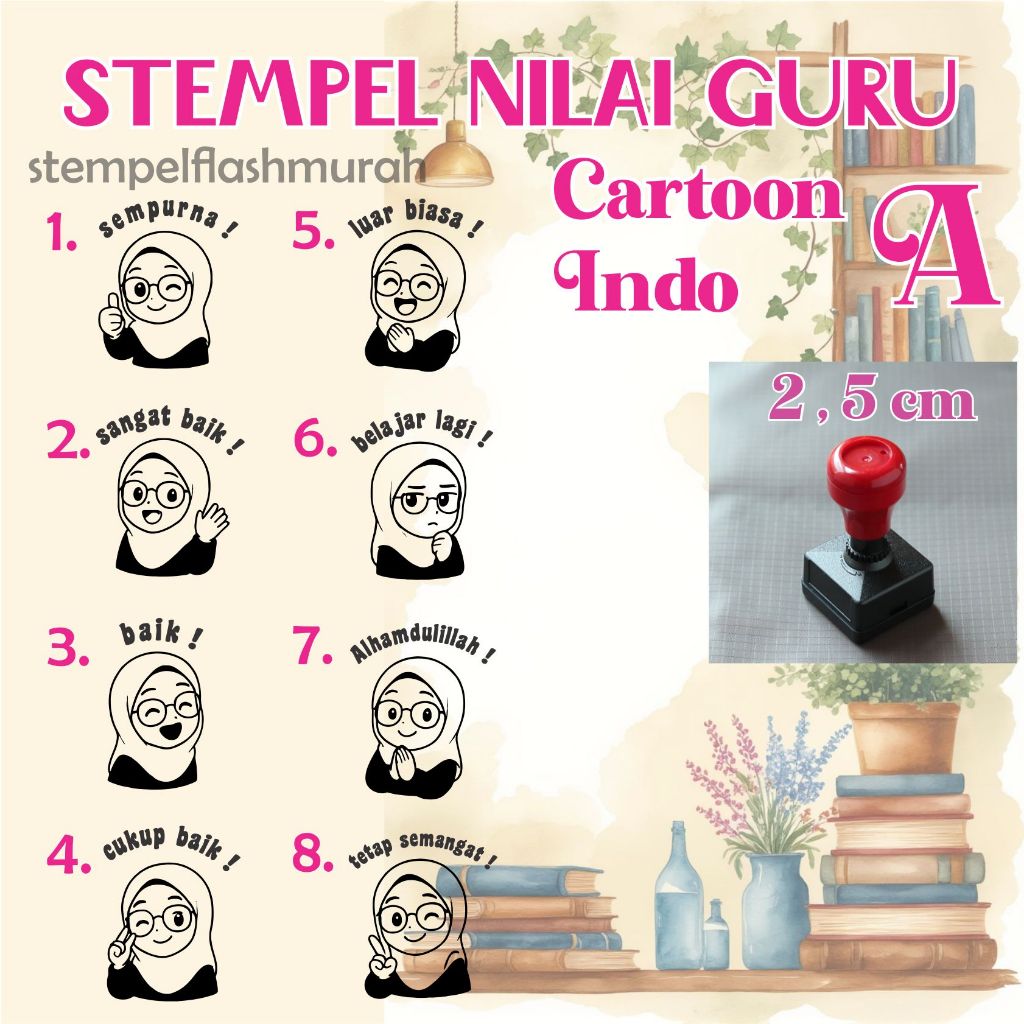 

stempel nilai guru A kartun indo PAUD TK SD sempurna sangat bagus cukup playgroup internasional school sekolah tinta otomatis warna flash stamp stempelflashmurah murah