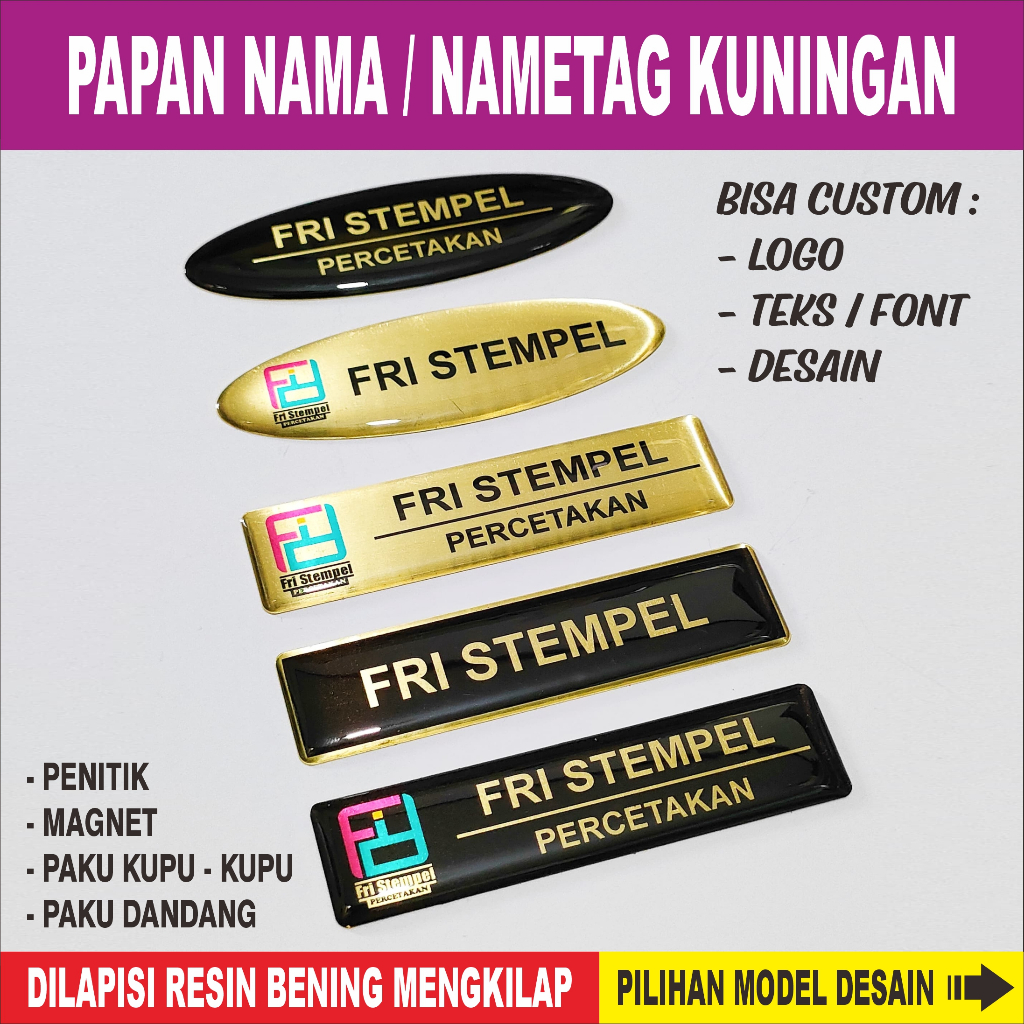 

Papan Nama Custom - Nama Dada Kuningan Emas Lapis Resin Bening