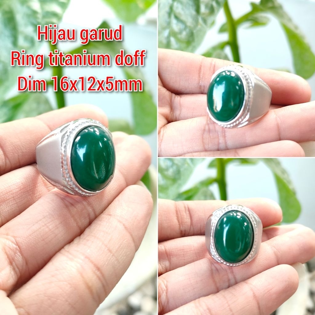 CINCIN PRIA BATU HIJAU GARUD TANGGUNG RING TITANIUM DOFF