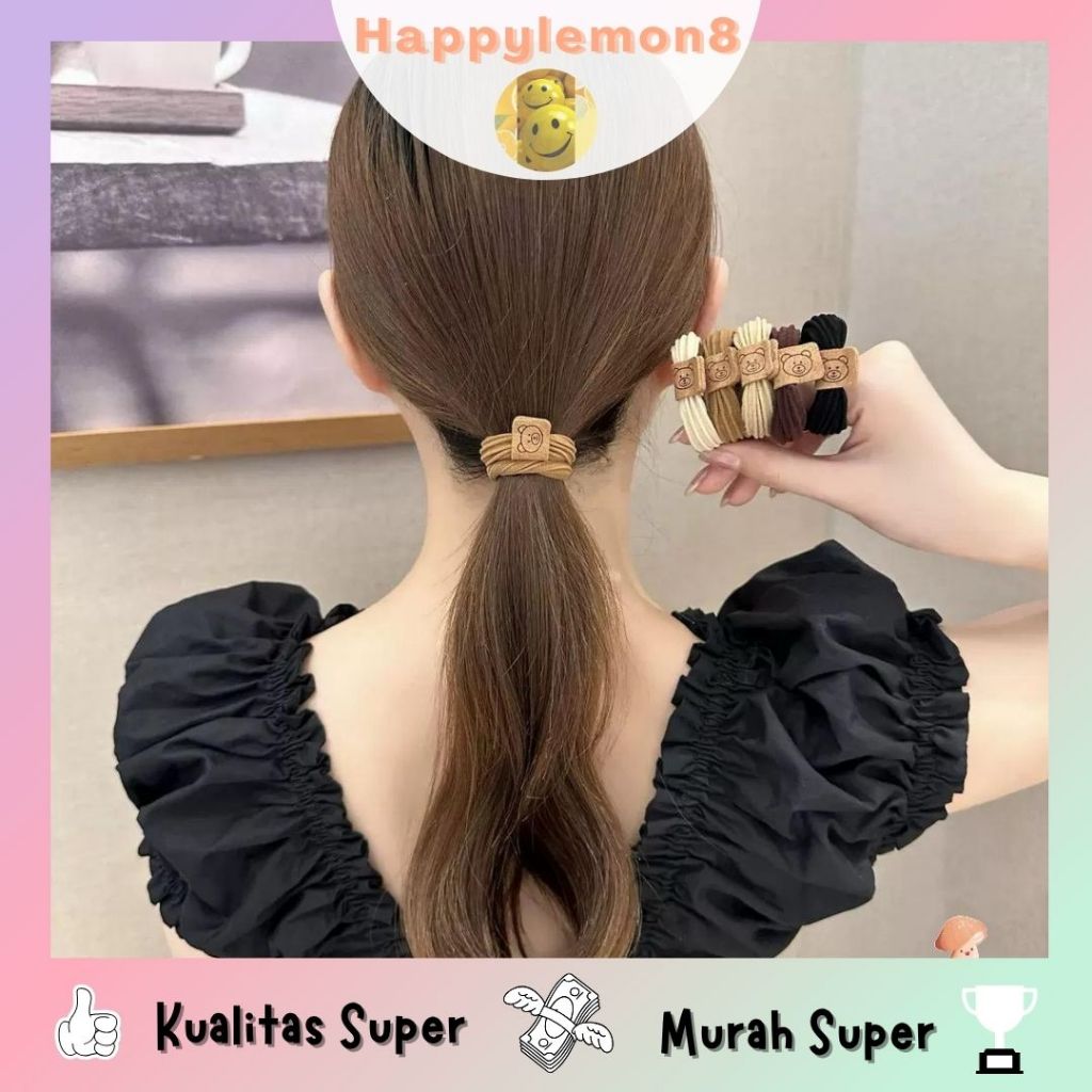 Kunciran Ikat Rambut Bear Tag Ponytail / Karet Scrunchie Elastis Motif Beruang / Ikat Rambut Termura