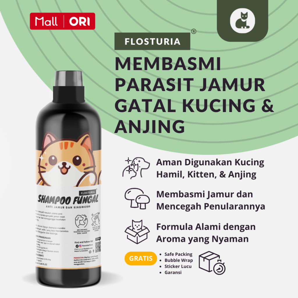 Flosturia Anti Fungal Shampo Kucing Jamur Degreaser dan Ringworm 250 ml Bisa Kitten & Hamil