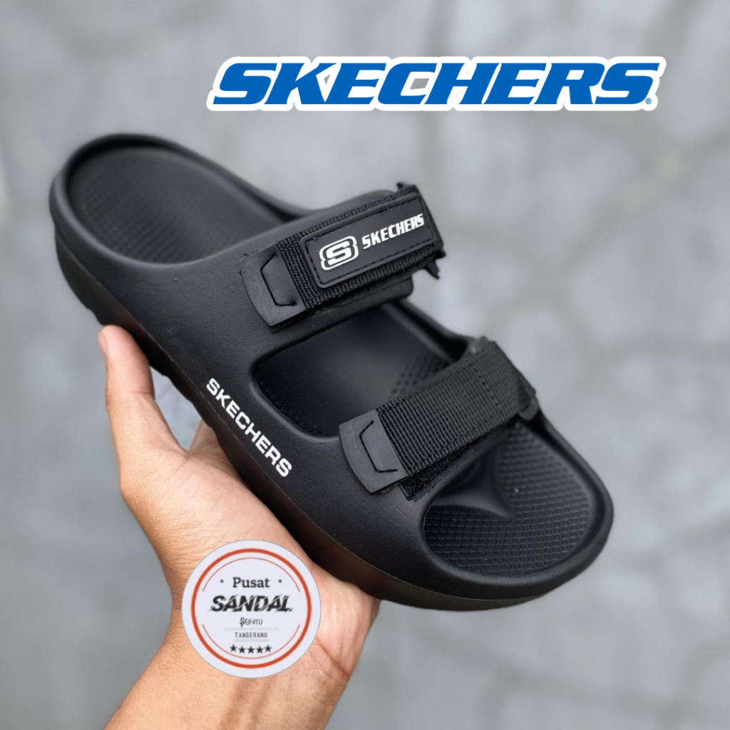 Sandal Skechers Dual Strap Adjustable , Skechers Sendal Pria Wanita Kasual Karet Eva Tebal Anti Lici