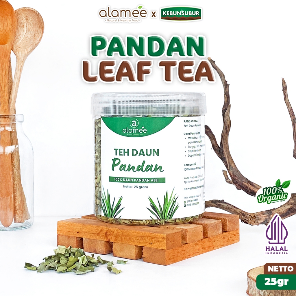 

ALAMEE Pandan Leaf Tea Teh Daun Kering Organik Toples 25gr Premium kebunsubur