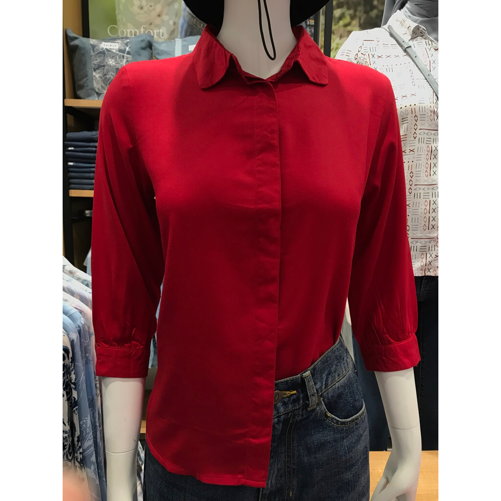 Dust kemeja wanita polos merah size S-2XL