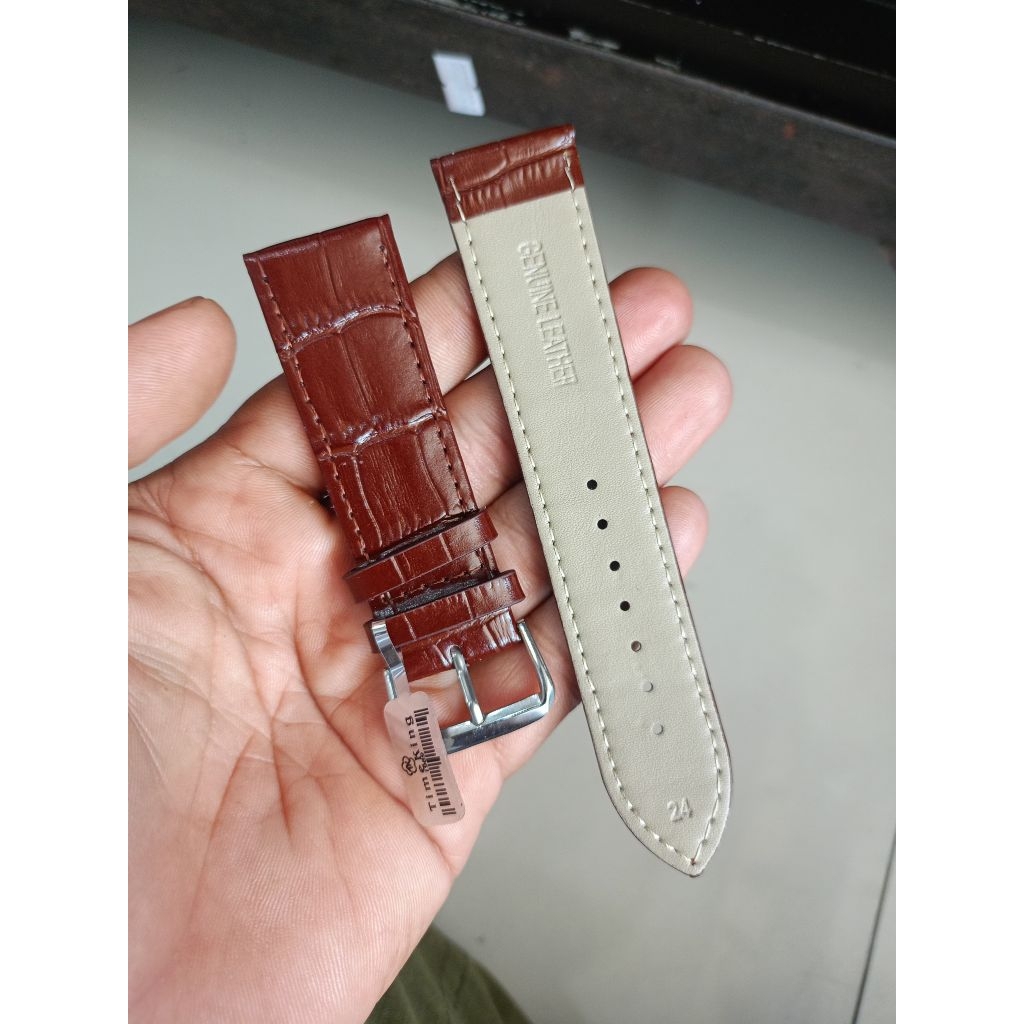strap tali jam tangan kulit sintetis tipis coklat tua