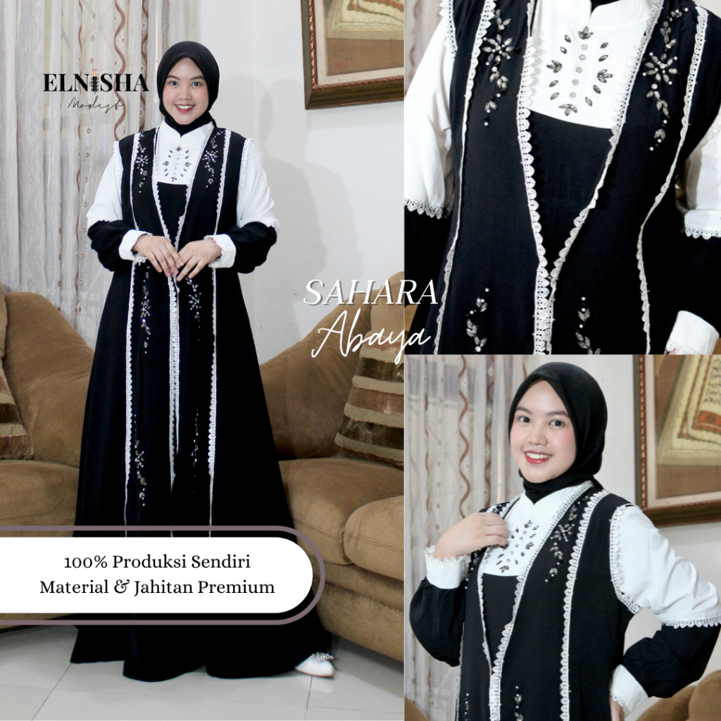 Elnisha Modest - Sahara Abaya Dress Gamis Wanita Motif Kekinian Dress Kondangan Gamis Set Hijab Simp