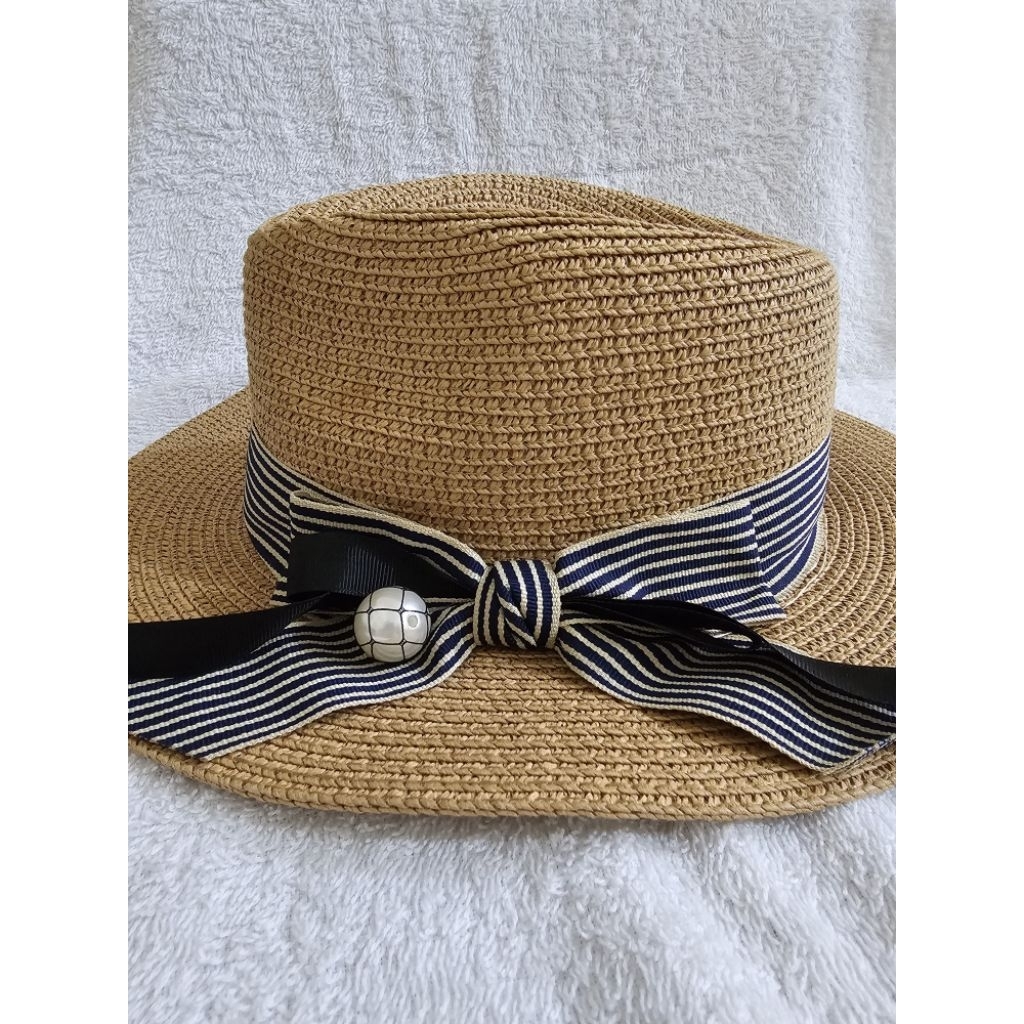 Preloved Miniso Boater Hat Pita List / Topi Pantai Fashion Wanita