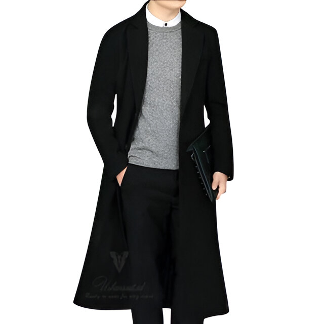 PREMIUM Jas Blazer Jubah Panjang Pria Saku Tutup Long Coat Pria Katun FLECE Korea Black M / Long Coa