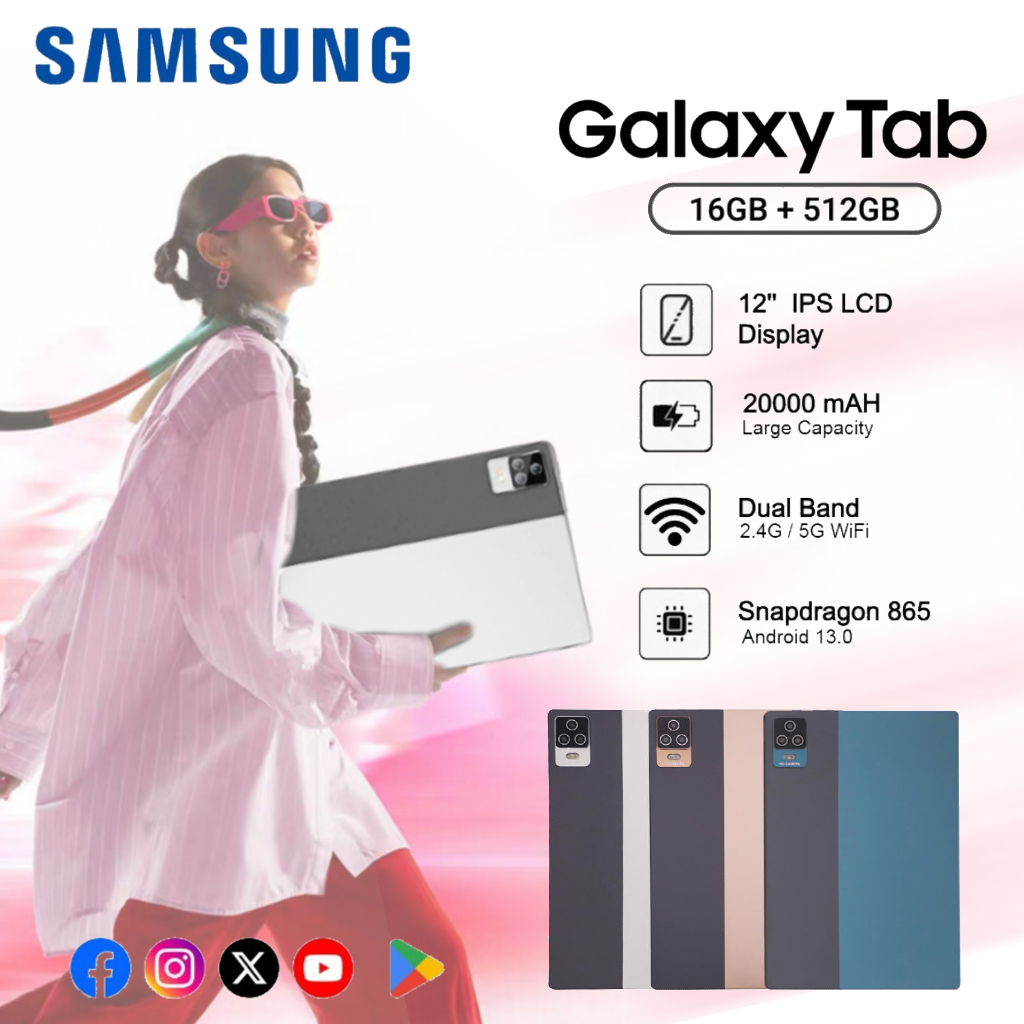 Samsung Tab 5G 12 inci | RAM 16GB + 512GB | Layar HD tajam 2025, untuk pelajar & pekerja kantoran