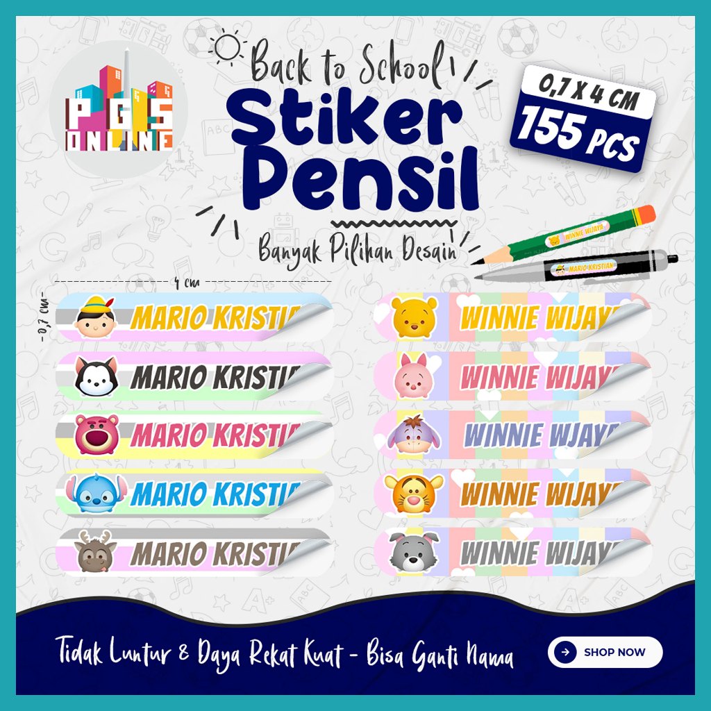 

[155 PCS] 05 - STICKER NAMA PENSIL ukuran 0,7x4 cm / Stiker Buku Anak Mata Pelajaran Sekolah TK SD SMP / Note Book / Buku Paket / Buku Tulis / Pulpen / Penggaris / Alat Tulis / Mapel