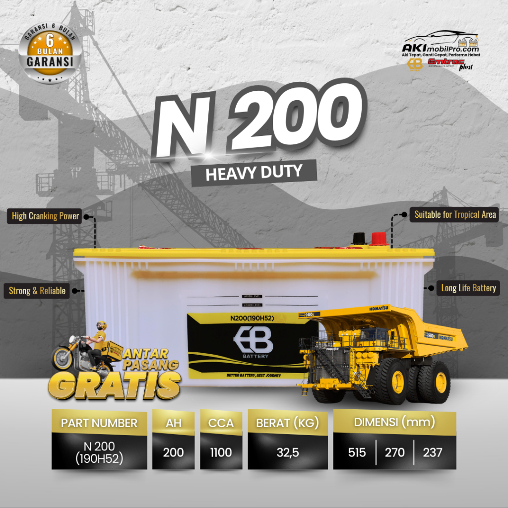 Aki Mobil Mercedes Benz Truck Mercedes Benz OH/OF/GF | Dump Truck | EB BATTERY N200 (190H52) 200AH C