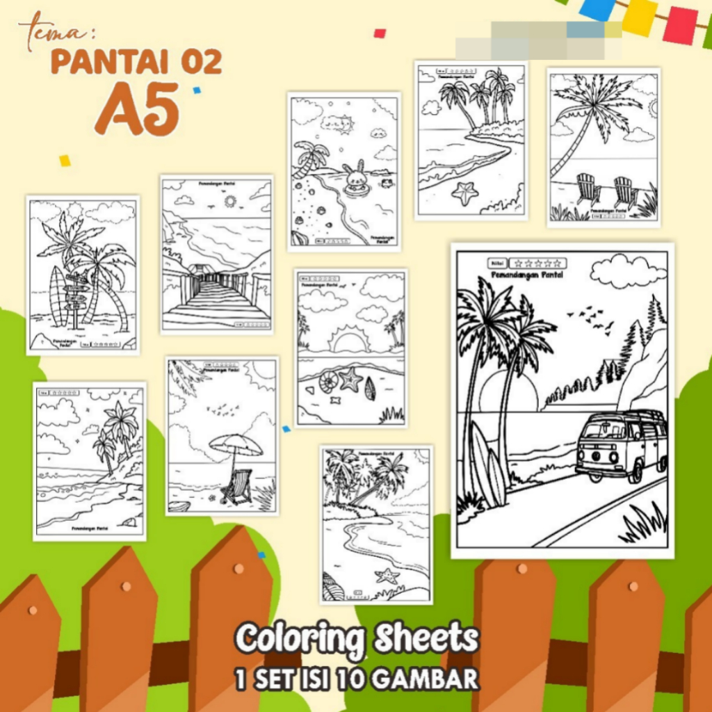 

KERTAS GAMBAR MEWARNAI TEMA [PANTAI] A5 ISI 10 LEMBAR - COLORING SHEET FOR KIDS READY STOCK