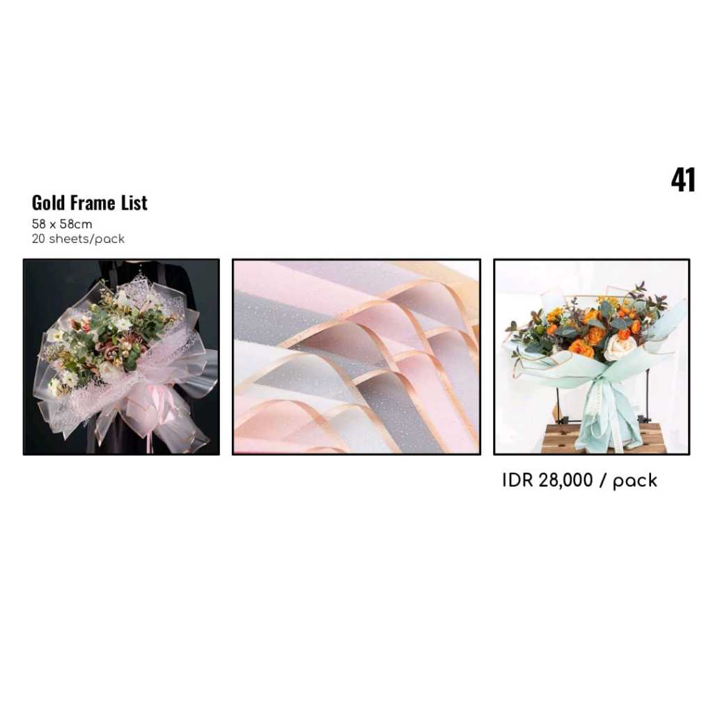 

MY Supplies - [5 LEMBAR] Flower Wrapping Paper Gold Frame List Buket Bungkus Bunga